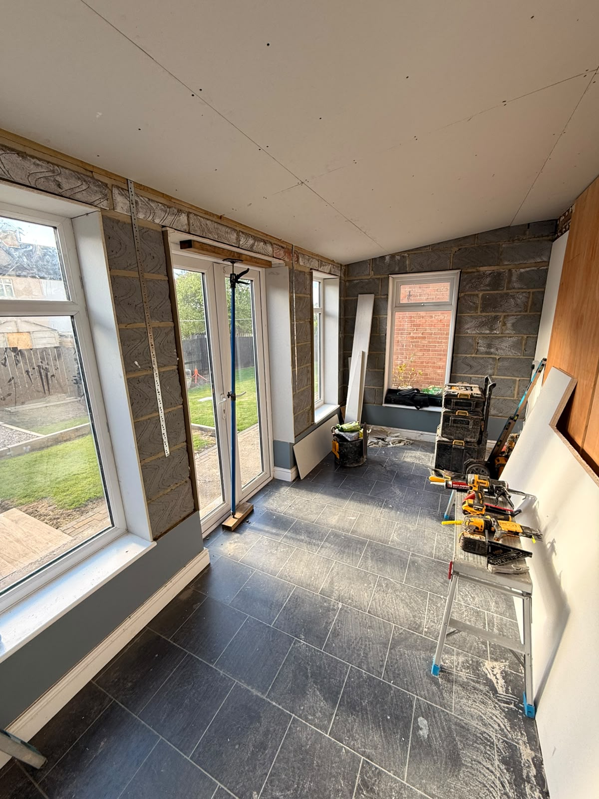 During — walls insulated and boarded, ceiling plasterboarded